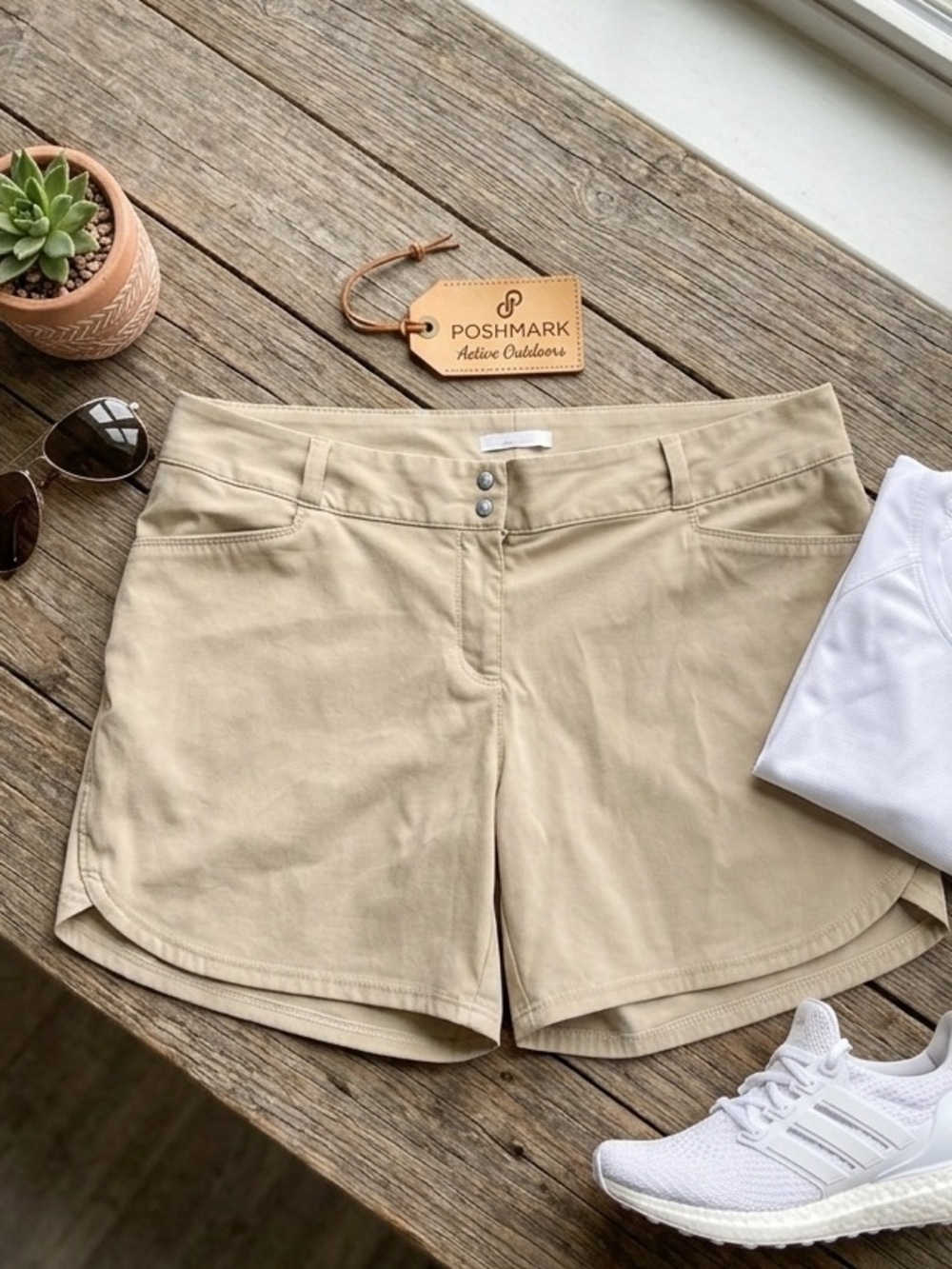 Adidas‎ Golf ClimaLite Khaki Beige Chino Jorts Shorts Size 12 Stretch